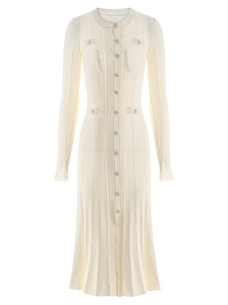 Winter Clothing In French - Round Neck Long Sleeved Dress for