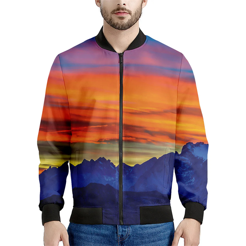 Mountain 3D Printed Bomber Jac - Quality Winter Clothing Bomber Jacket recension och pris