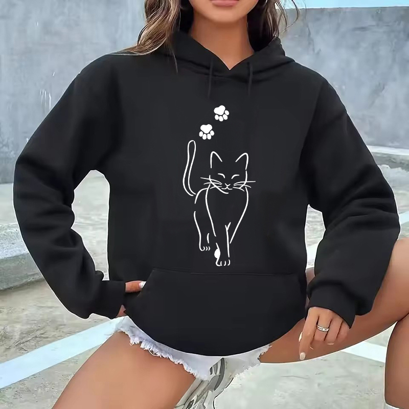 Whimsical Cat Print Sweatshirt - Winter Clothing Girls recension och pris